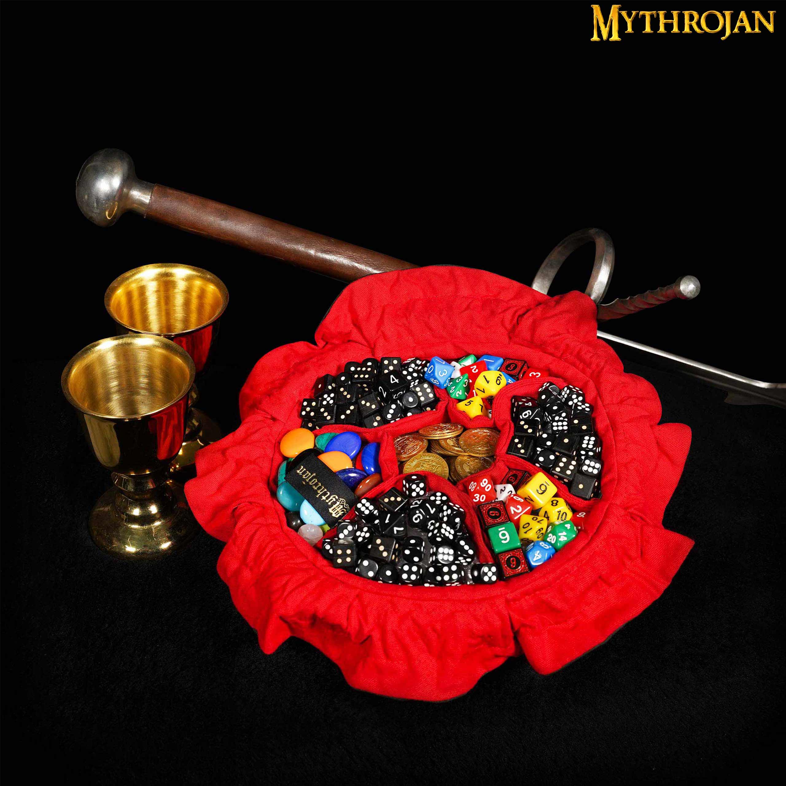 Mythrojan “Dungeon Master” Drawstring Dice and Accessory Bag Ideal for Multiple Sided Dice Seven Sections