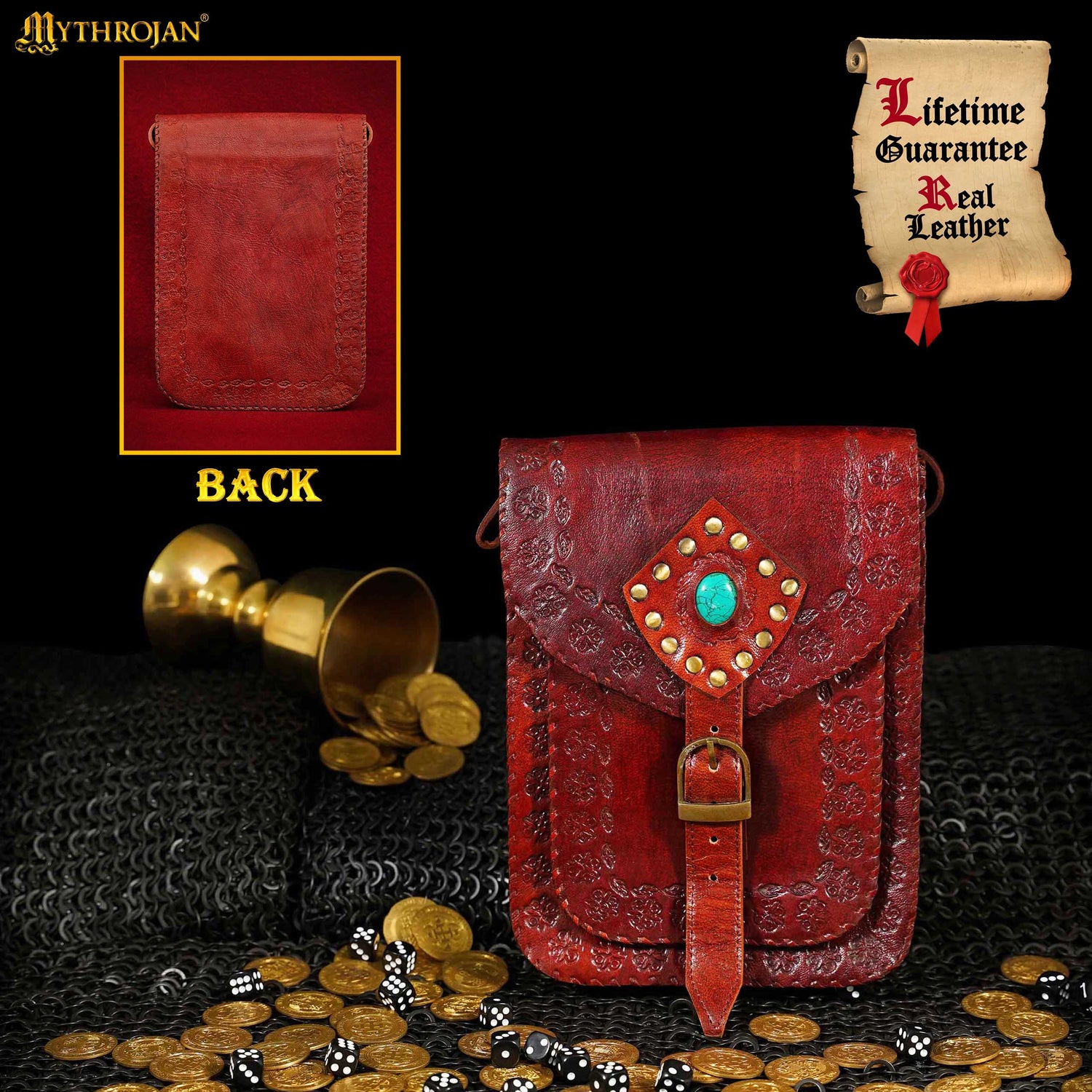 MYTHROJAN “SORCERESS FROM THE EAST” MEDIEVAL Sling Bag ideal for enchantress, LARP mage, D&amp;D wizard, Witcher cosplay, Maroon 10&quot; x 7”