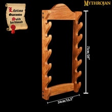 mythrojan-solid-wood-sword-stand-medieval-sword-wall-mount-samurai-sword-display-stand-katana-sword-holder-gladiator-sword-wall-display-crusader-sword-stand-knife-stand-for-display-six-tier-stand