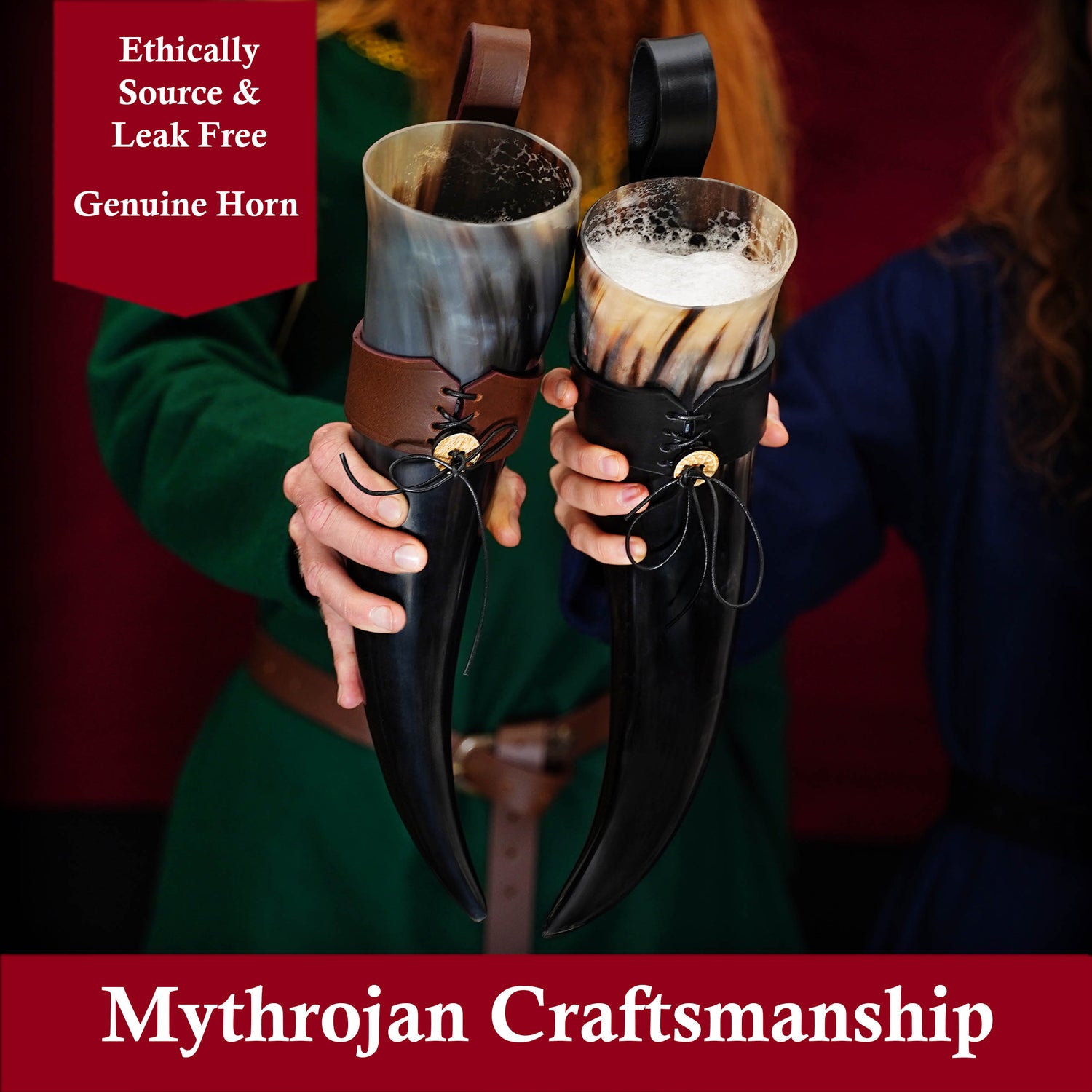 Mythrojan Viking Drinking Horn Black Medieval Beer Drinking Horn Authentic Drinking Horn with Strap Norse Beer Horn Large Drinking Horn Mug Viking Ale Horn Cup 650 ml Viking Drink Horn Replica 22oz