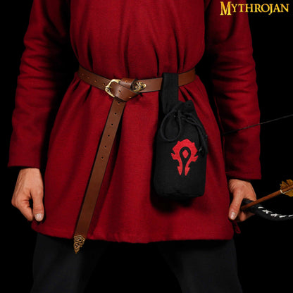 Mythrojan For The HORDE Drawstring Belt Pouch: Embroidered Wool - Maroon