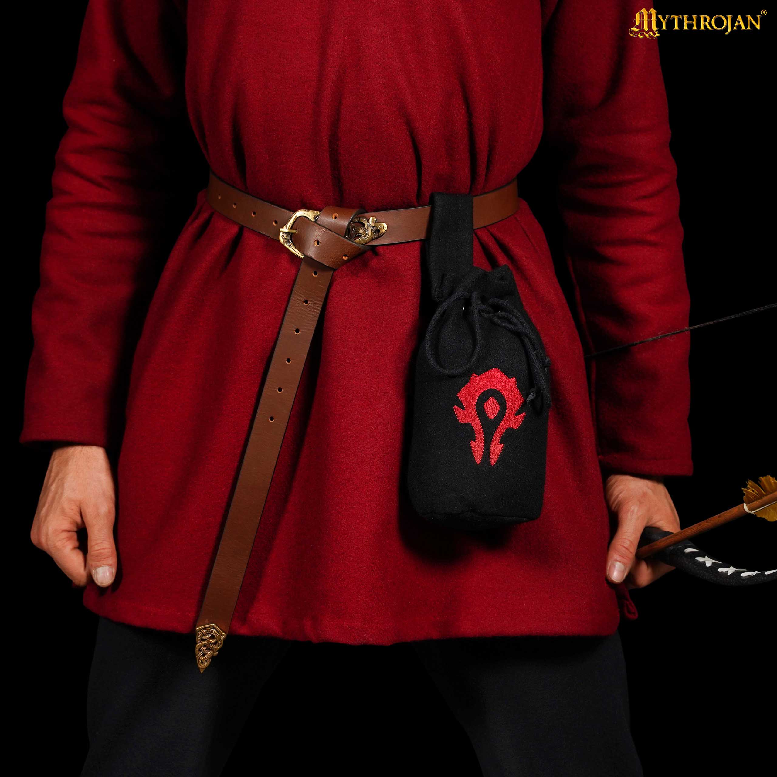 Mythrojan For The HORDE Drawstring Belt Pouch: Embroidered Wool - Maroon