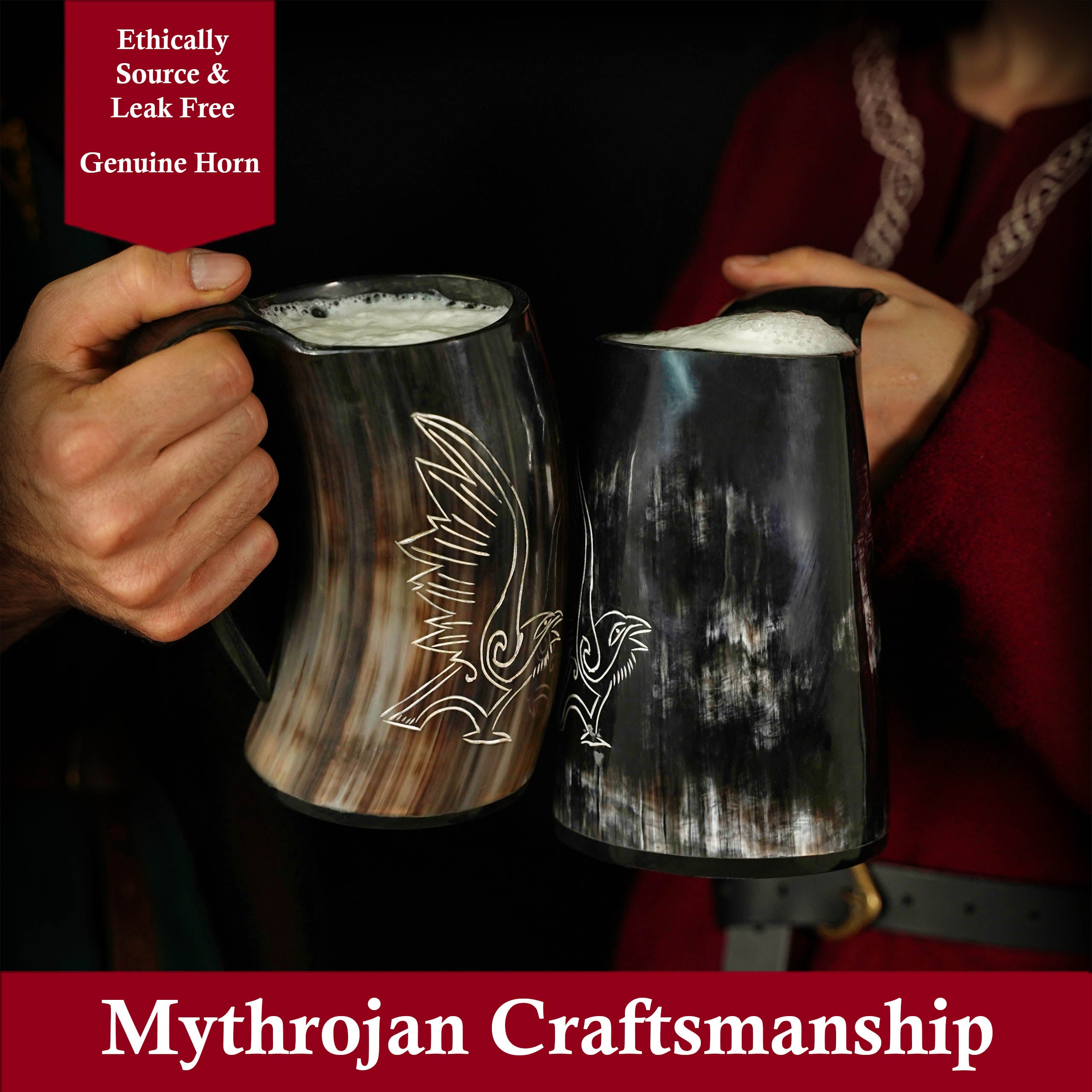 Mythrojan Viking Drinking Tankard with Medieval Buckle Leather Strap Holder Wine Beer Mead Mug 600ml - Polished Finish – Odin’s Raven