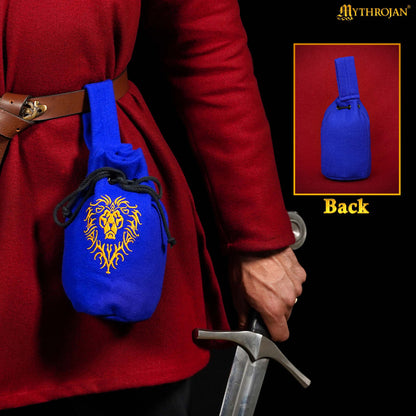 Mythrojan “For the Horde” Wool Drawstring Belt Pouch: Costume Accessory Coin Purse , Royal Blue , 8” × 6.5”