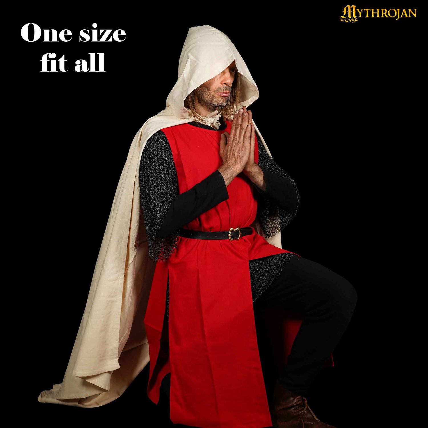 Mythrojan “ Medieval Scout” Canvas Cape /Cloak 100% Cotton Medieval Viking Knight SCA LARP , Ecru, Large