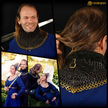 mythrojan-riveted-chainmail-standard-the-black-knight-gorget-9mm-flat-ring-round-rivets-alt-with-black-suede-padded-lining-and-solid-brass-edges-size-m