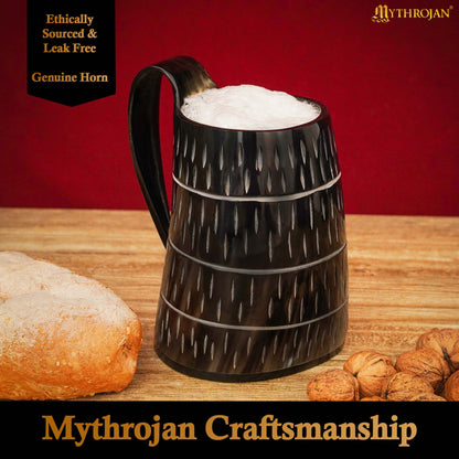 Mythrojan Viking Drinking Tankard with Medieval Buckle Leather Strap Wine Beer Mead Mug 800 ML - Polished Finish