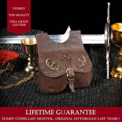 MYTHROJAN LATE MEDIEVAL KIDNEY POUCH Historical 14th - 15th Century Bollock Purse MADE IN SPAIN Brown , 10”× 10 ”