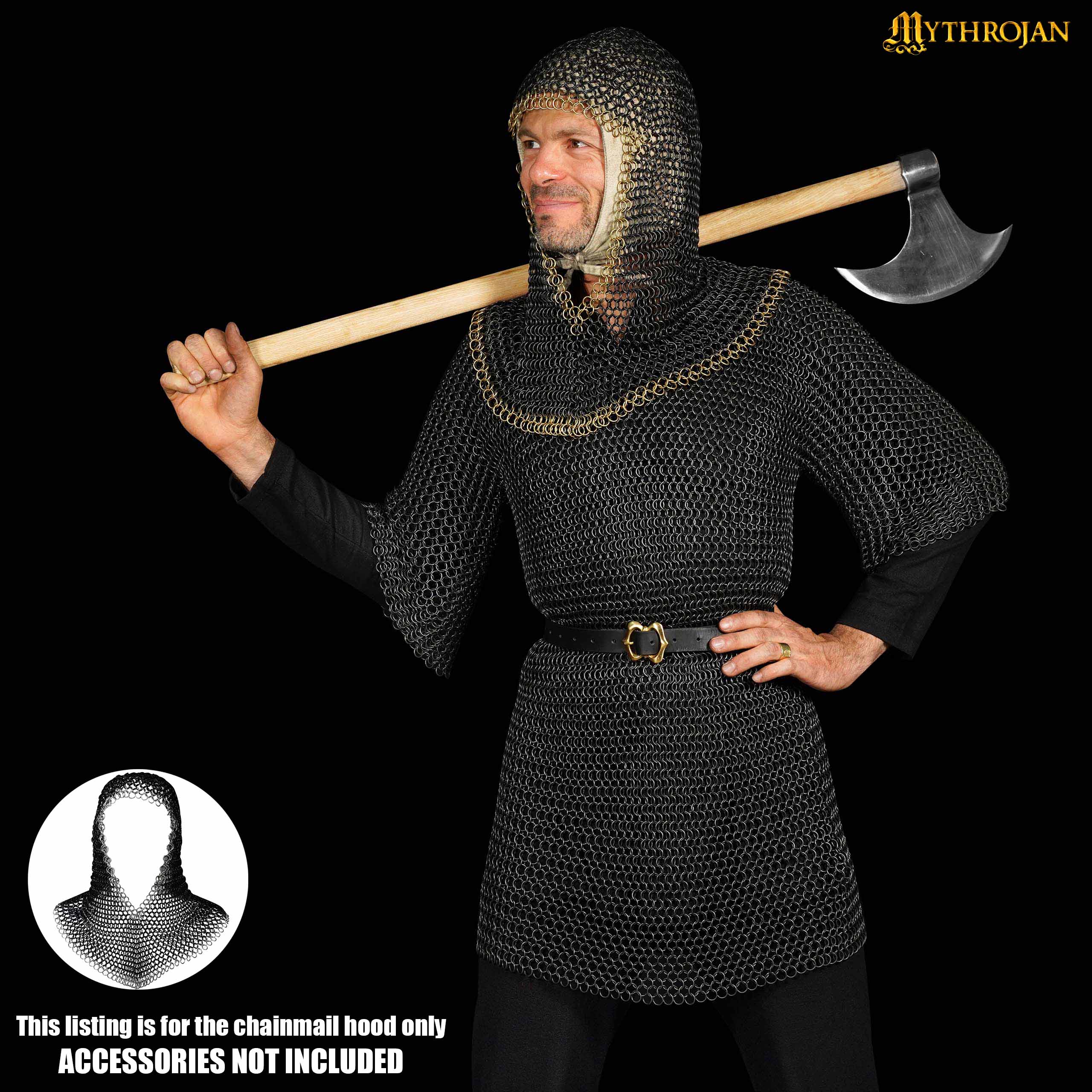 Medieval Chainmail Armor Coif Butted Chain mail Hood Reenactment LARP V Face