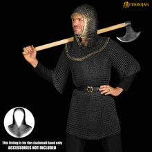 mythrojan-medieval-chainmail-coif-butted-mild-steel-and-solid-brass-medieval-sca-reenactments-medieval-events-black-finish-with-solid-brass-edges-l