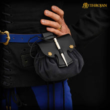 mythrojan-gold-and-dice-medieval-fantasy-belt-bag-with-bone-needle-closure-ideal-for-sca-larp-reenactment-ren-fair-midnight-navy-blue-3-5