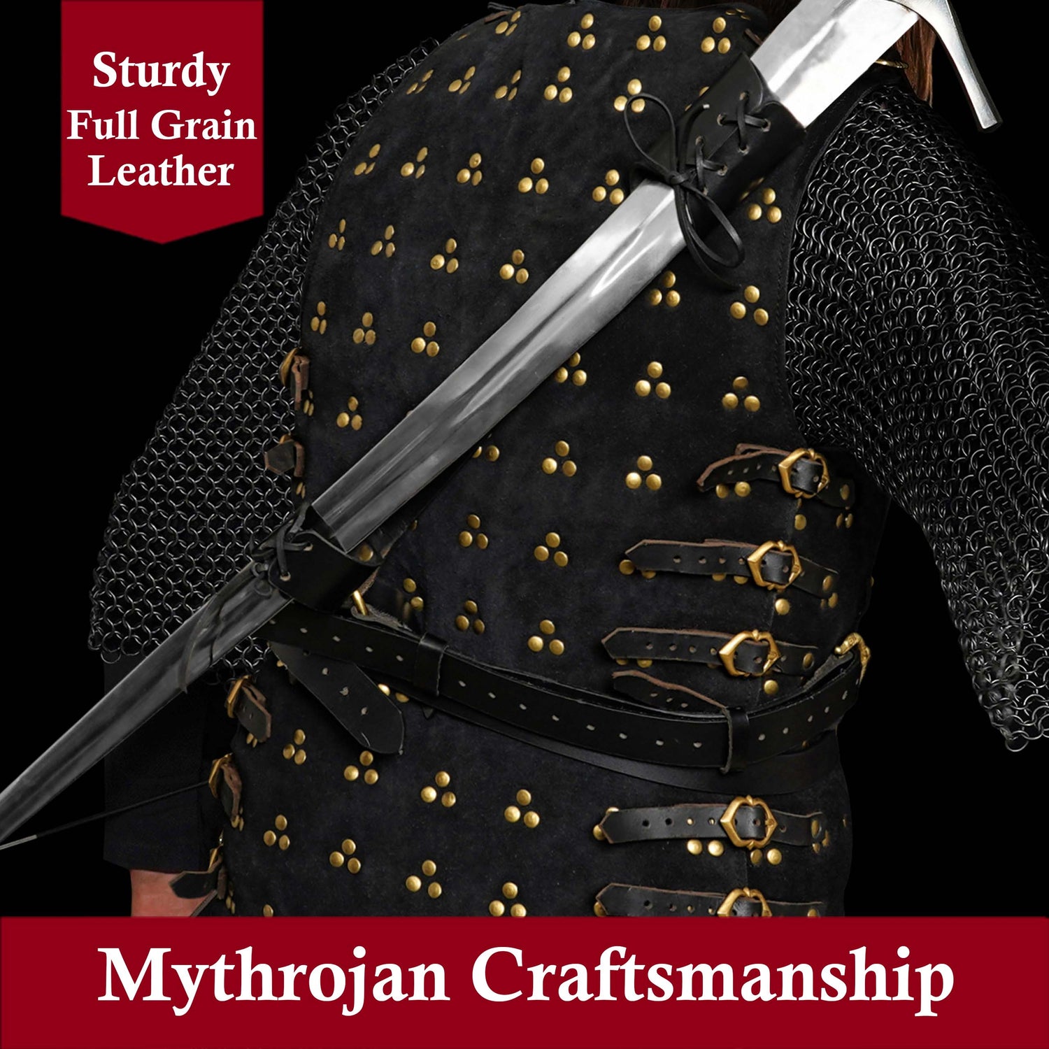 Mythrojan Geralt Back Scabbard, Ideal for LARP Cosplay and Medieval events Full Grain Leather Black