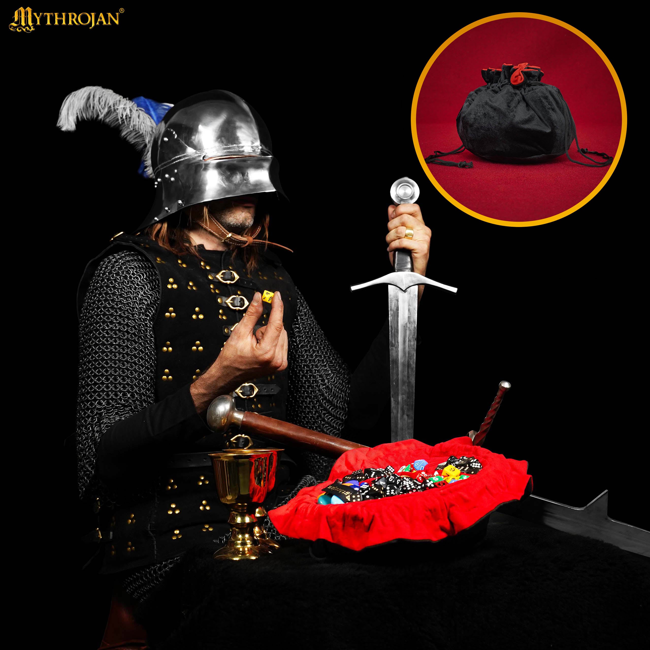 Mythrojan “Dungeon Master” Drawstring Dice and Accessory Bag Ideal for Multiple Sided Dice Seven Sections