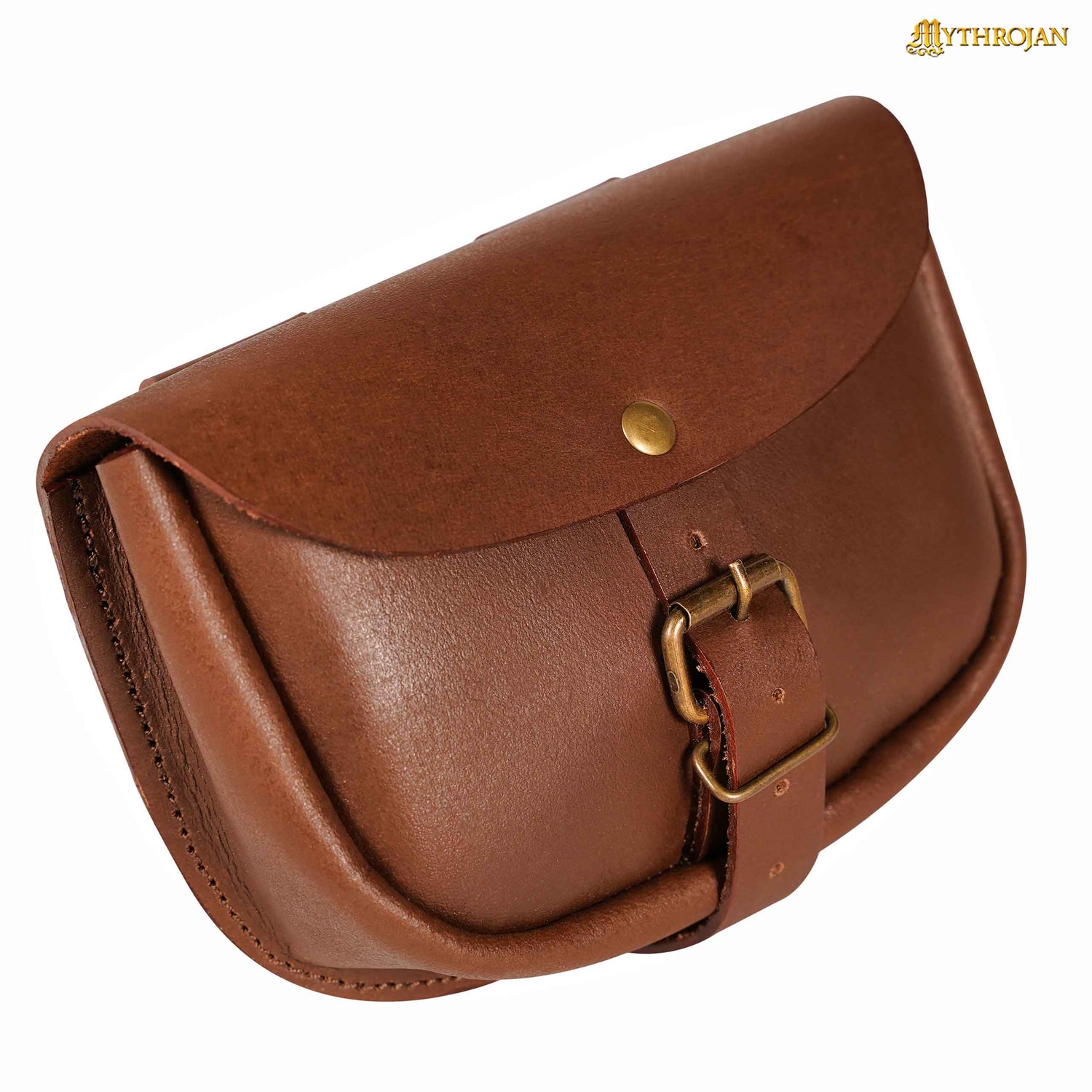 Mythrojan “ The Medieval Burglar ” Leather Bag, Ideal for SCA LARP Reenactment &amp; Ren fair , Full Grain Leather, Brown 4.7 ” ×6.2 ”