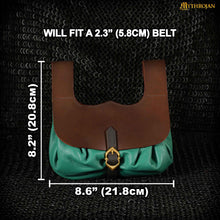 mythrojan-medieval-belt-bag-with-solid-brass-buckle-ideal-for-cosplay-sca-larp-reenactment-ren-fair-full-grain-leather-brown-and-green-8-2-8-6