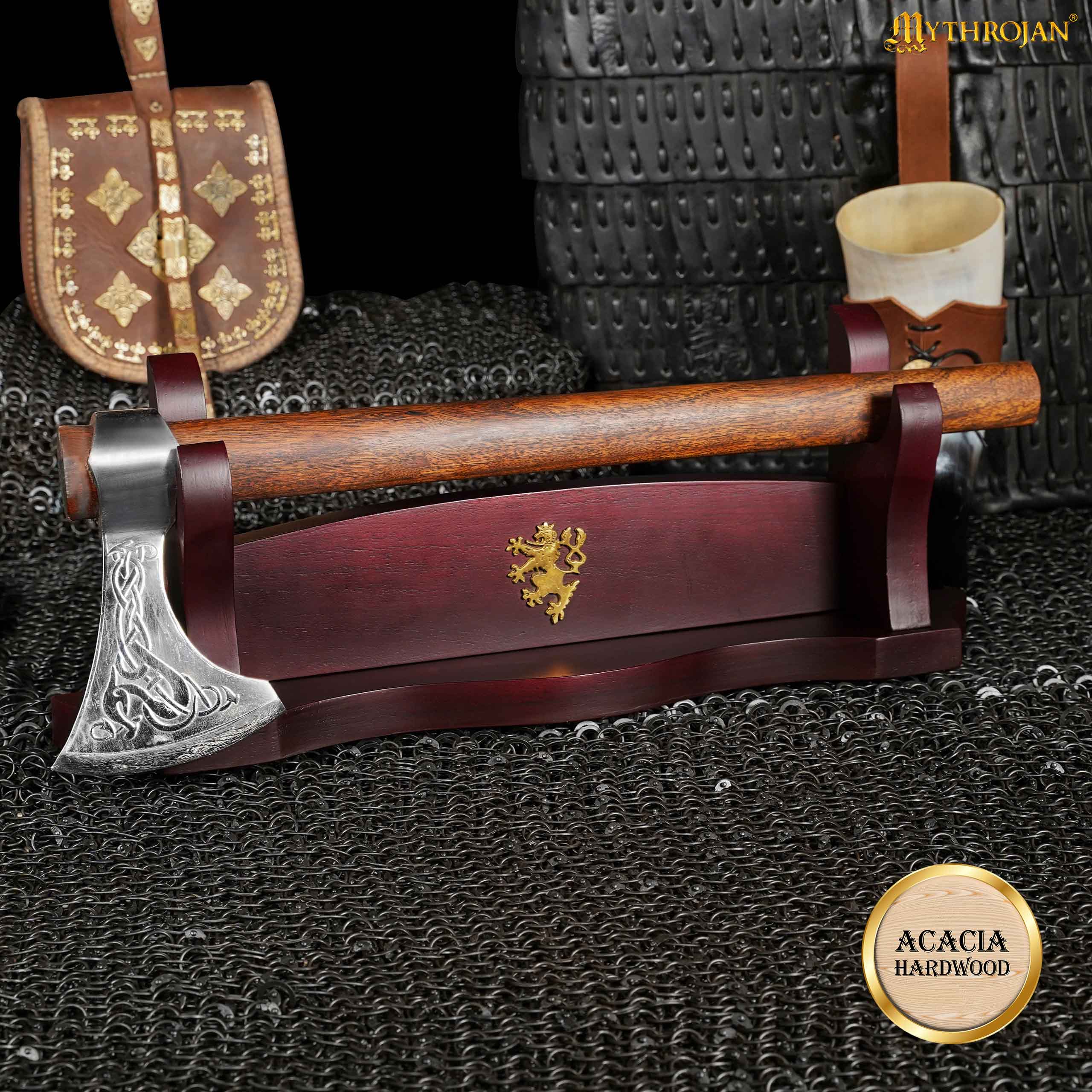 Mythrojan Solid Wood Sword Stand Medieval Sword Wall Mount Samurai Sword Display Stand Katana Sword Holder Gladiator Sword Wall Display Crusader Sword Stand Knife Stand for Display - One Tier Stand