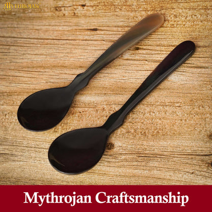 Mythrojan 2pcs Buffalo Horn Spoons Polished Finish Handcrafted from Genuine Ox Horn Fully Functional Horn Accessory for Reenactments