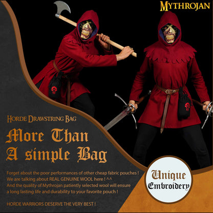 Mythrojan For The HORDE Drawstring Belt Pouch: Embroidered Wool - Maroon