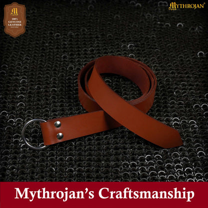 Mythrojan O-Ring Medieval Leather Belt, Ideal for LARP SCA warrior gothic renaissance, Tan, 50 INCHES