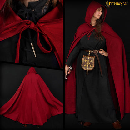 Mythrojan “Adventurer” CANVAS Cloak/Cape 100% cotton Medieval Viking Knight SCA LARP, Red, Large