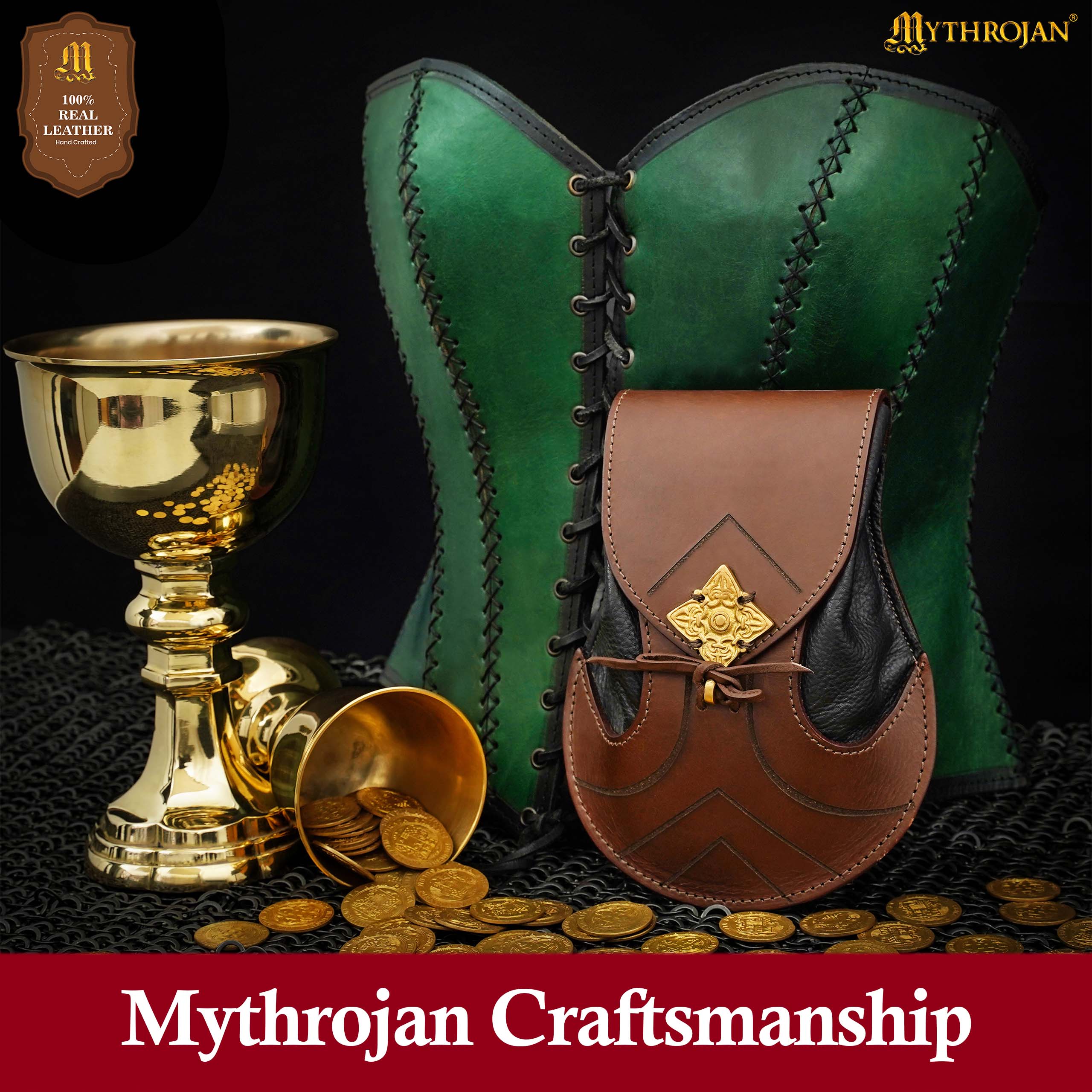 Mythrojan Elven Leather bag: Ideal for LARP, Cosplay, Elvish Costume &amp; Dark Elf Outfit , 8. 2 ” x6 .1 ”