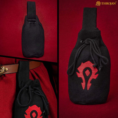 Mythrojan For The HORDE Drawstring Belt Pouch: Embroidered Wool - Maroon