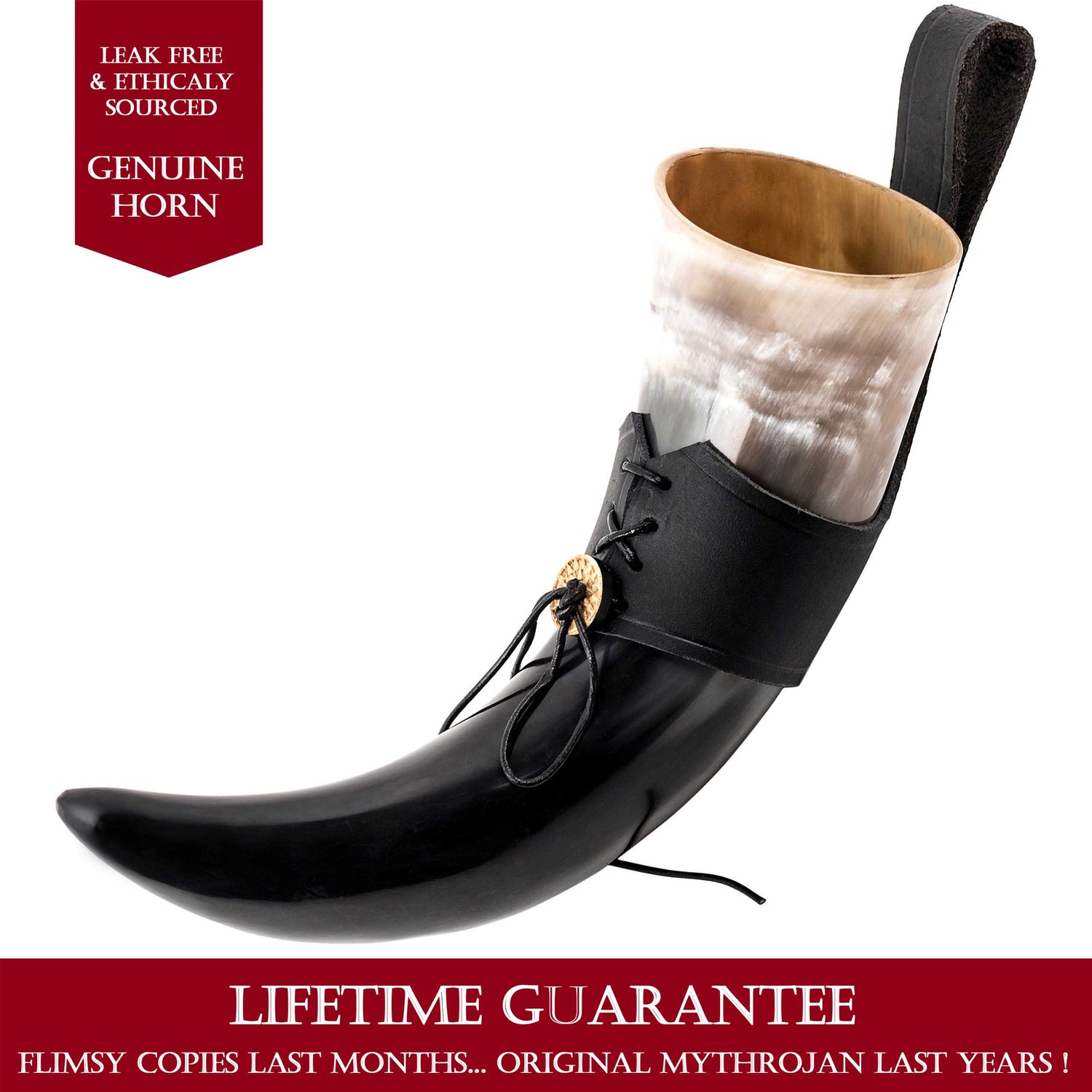 Mythrojan Viking Drinking Horn Black Medieval Beer Drinking Horn Authentic Drinking Horn with Strap Norse Beer Horn Large Drinking Horn Mug Viking Ale Horn Cup 650 ml Viking Drink Horn Replica 22oz