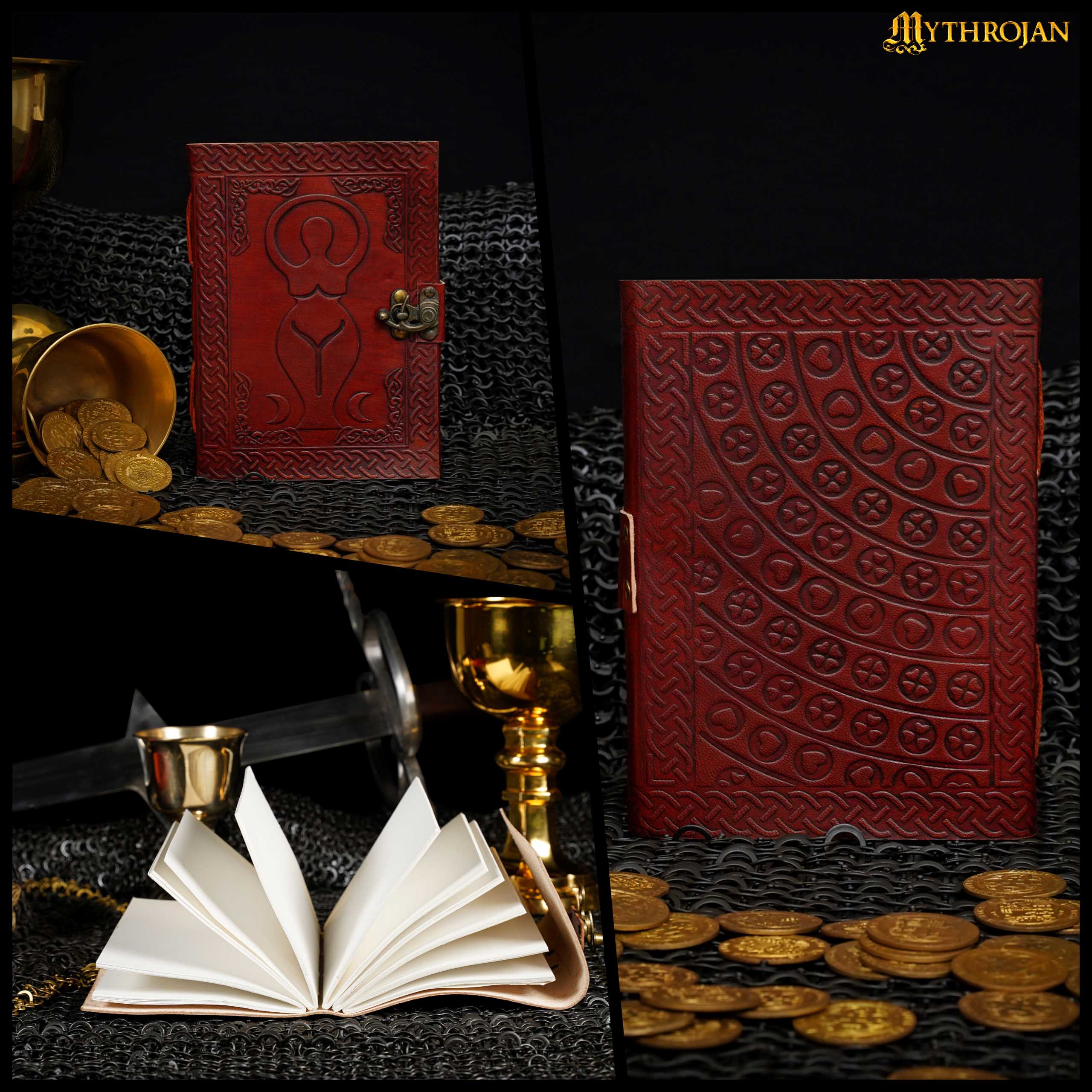 Mythrojan Medieval Goddess Leather Journal with Lock 5 x 7 inches Handmade Vintage Diary Notebook