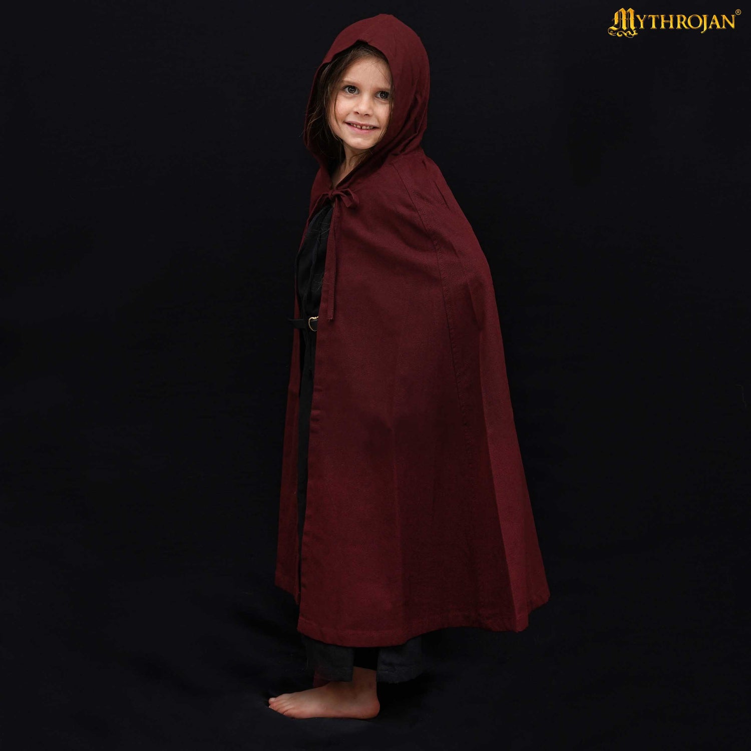 Mythrojan “Adventurer” Canvas Cloak / Cape 100% Cotton for Medieval Knight Viking SCA LARP, Brown , SIZE: Kids