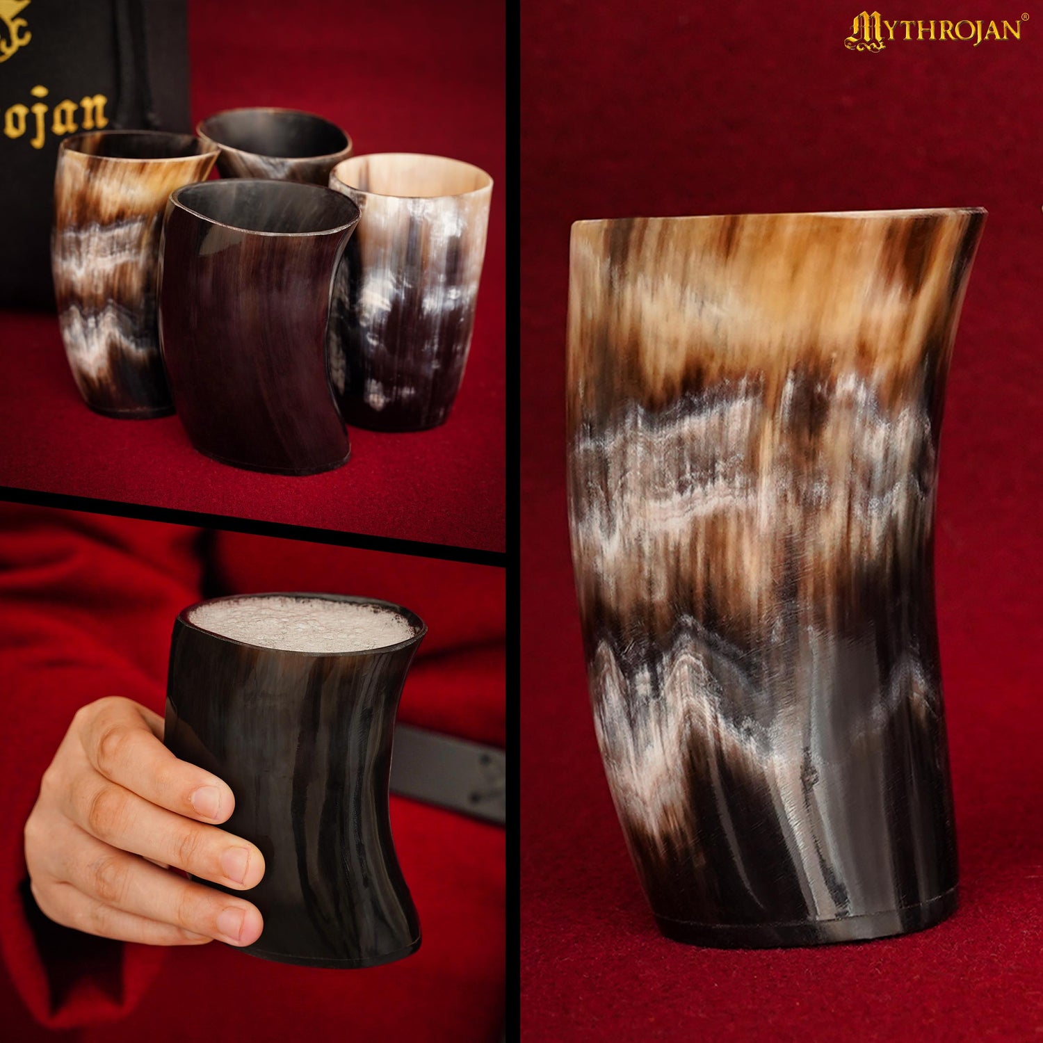 Mythrojan Viking Drinking Horn Glass, Norse Medieval Short Glass in Set of 4