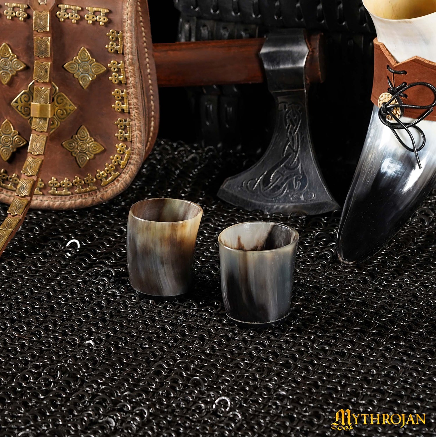 Mythrojan Viking Drinking Horn Shot Glass, Norse Medieval Tankard Shot Glass Pair