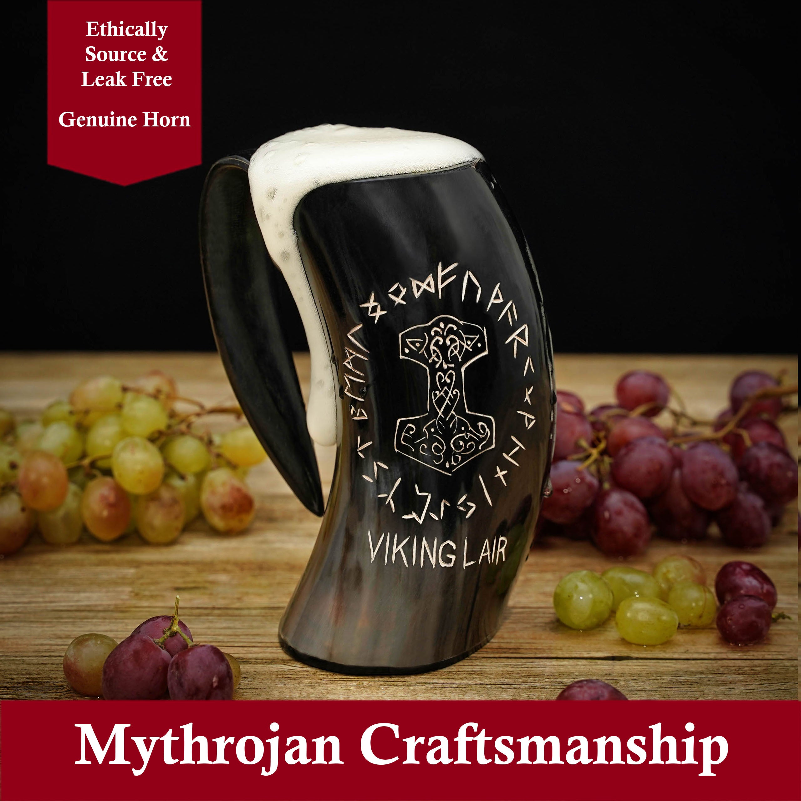 Mythrojan Viking Drinking Tankard with Medieval Buckle Leather Strap Wine Beer Mead Mug - Polished Finish - Viking Liar