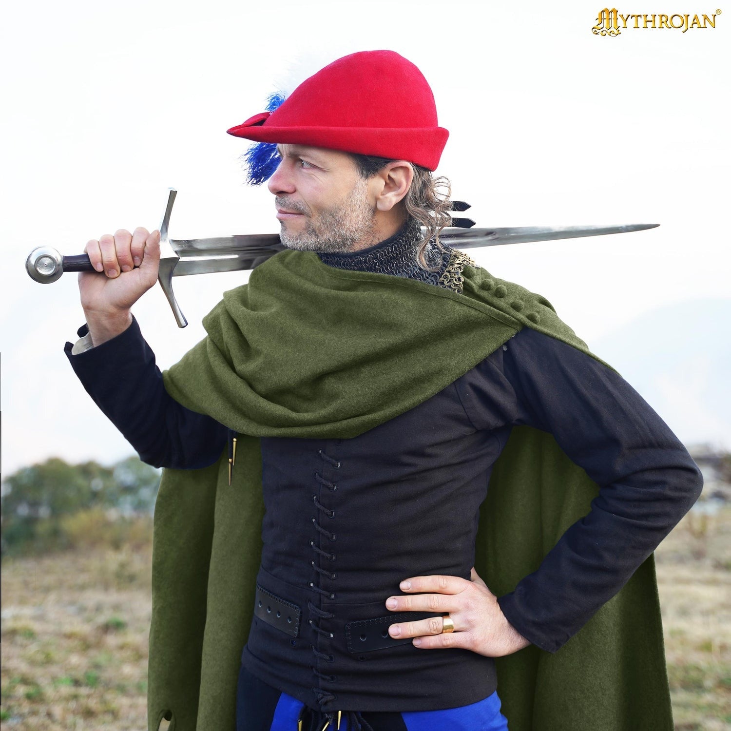 Bocksten Man woolen medieval cloak : 14th-15th century historical 100% recycle wool cape ideal for knights, travelers, pilgrim, swordman and soldier in LARP, SCA and reenactment