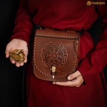 mythrojan-warrior-of-the-north-belt-bag-with-helm-of-awe-embossing-ideal-for-sca-larp-reenactment-ren-fair-full-grain-leather-brown-18-5-x-17cm