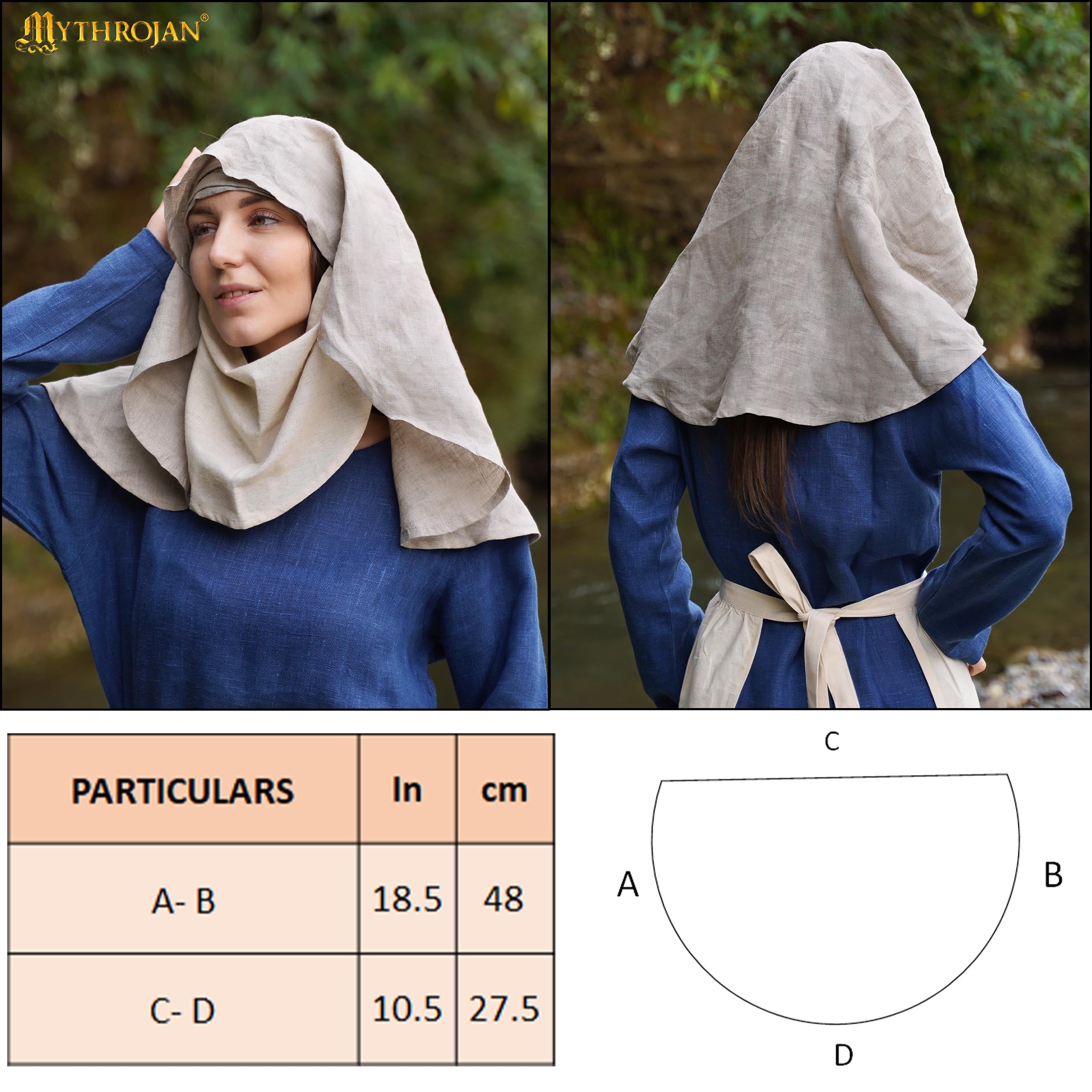 Moonlit Maiden 15th Century Half-Moon Linen Veil: Elegance and Authenticity for Reenactment and LARP