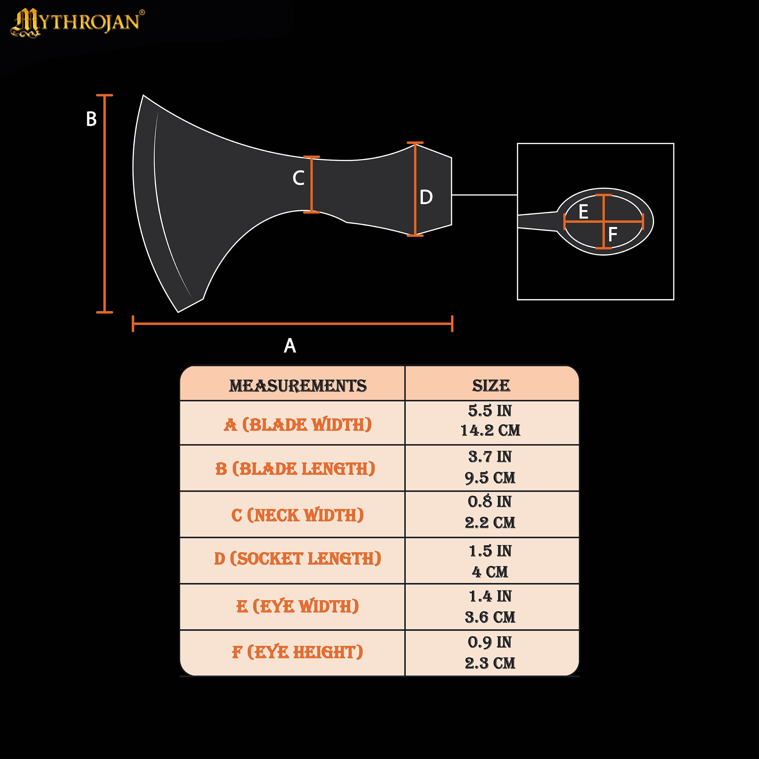 Mythrojan Medieval Viking Axe Battle Ready Axehead Reenactment Renaissance Costume - 6&quot;