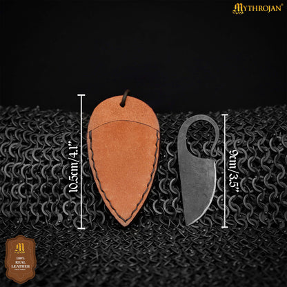 Mythrojan Celtic Ring Knife Hand Forged Necklace Knife with Tan Leather Sheath