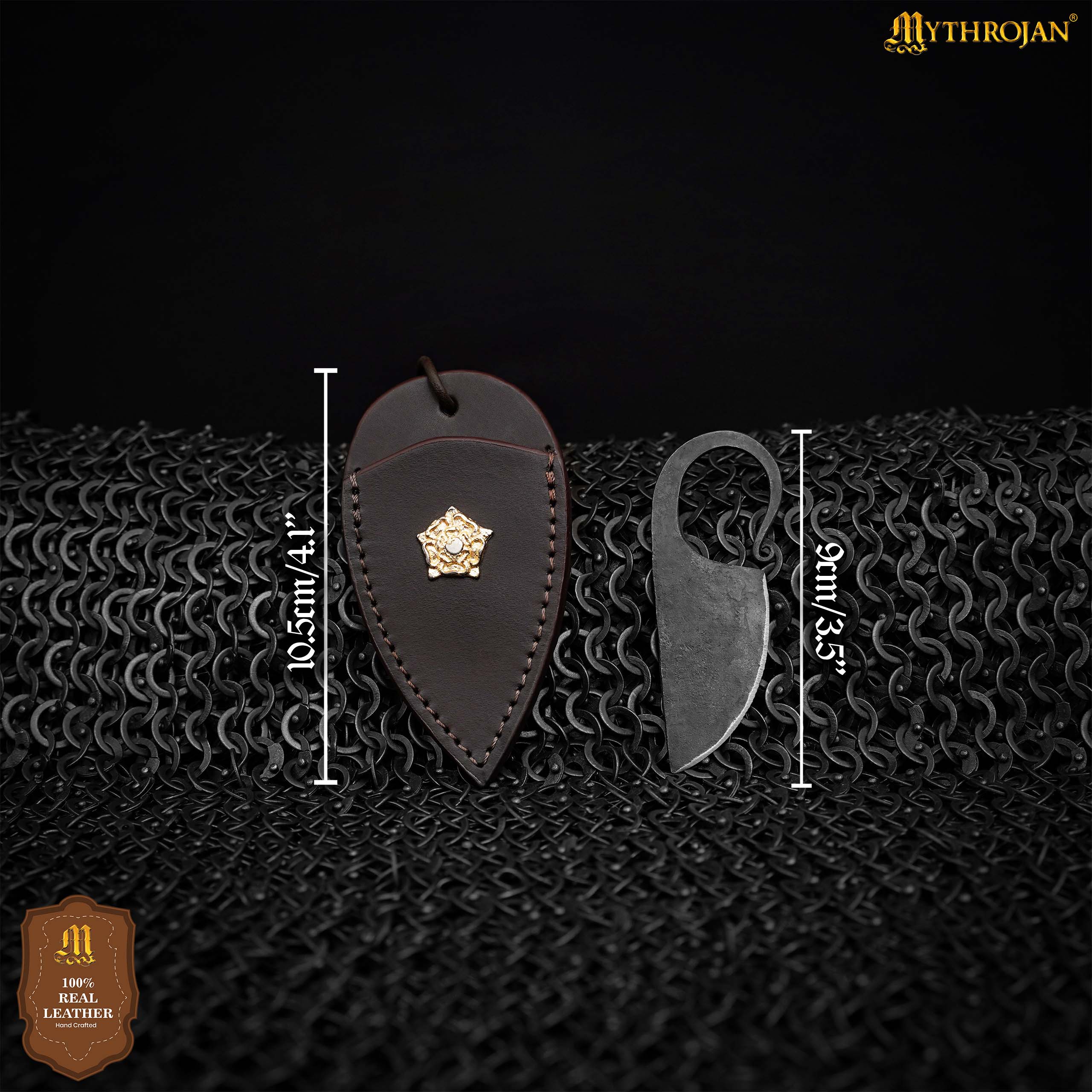 Mythrojan Celtic Ring Knife Hand Forged Necklace Knife Brown Decoration with Leather Sheath