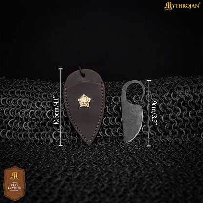 Mythrojan Celtic Ring Knife Hand Forged Necklace Knife Brown Decoration with Leather Sheath