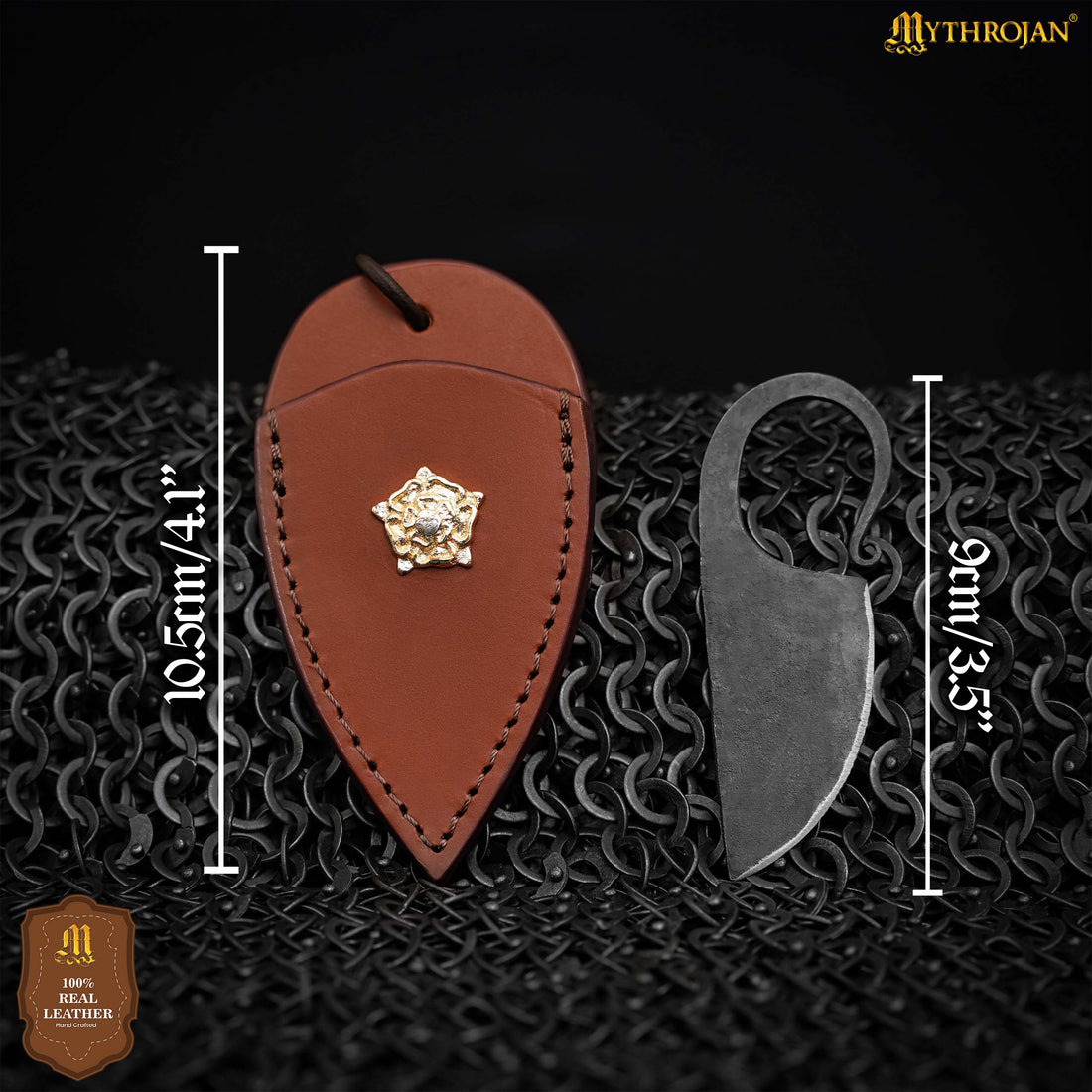 Mythrojan Celtic Ring Knife Hand Forged Necklace Knife Tan Decoration with Leather Sheath