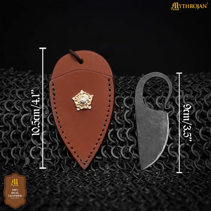 Mythrojan Celtic Ring Knife Hand Forged Necklace Knife Tan Decoration with Leather Sheath