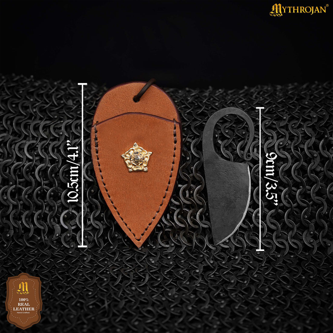Mythrojan Celtic Ring Knife Hand Forged Necklace Knife Veg Tan Decoration with Leather Sheath