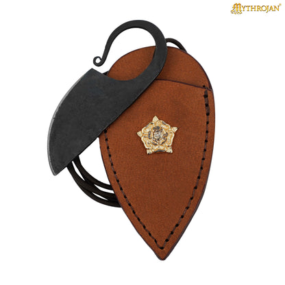 Mythrojan Celtic Ring Knife Hand Forged Necklace Knife Veg Tan Decoration with Leather Sheath