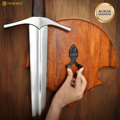 Mythrojan Universal Wooden Sword Plaque with Sword Holder : Wall Mount Sword Wall Plaque Wood Display Plaque with Hardware