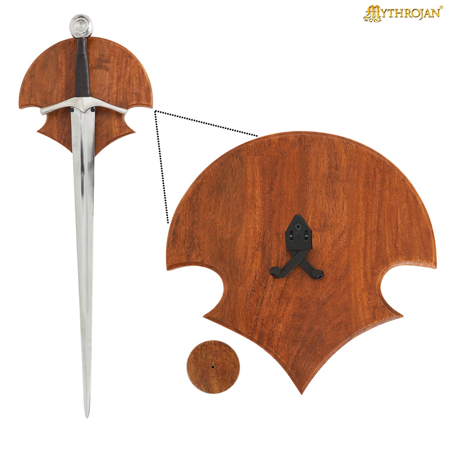 Mythrojan Universal Wooden Sword Plaque with Sword Holder : Wall Mount Sword Wall Plaque Wood Display Plaque with Hardware