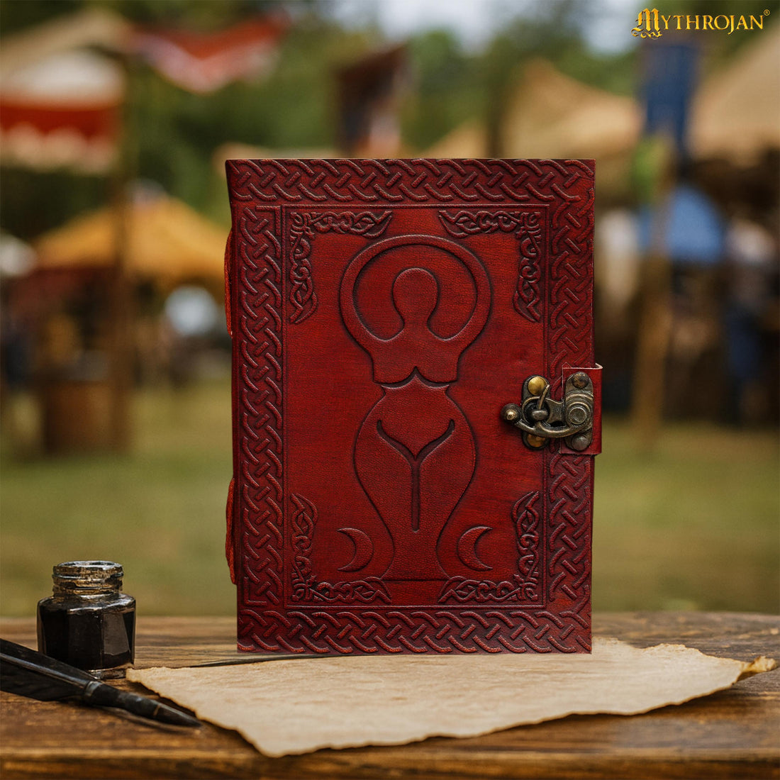 Mythrojan Medieval Goddess Leather Journal with Lock 5 x 7 inches Handmade Vintage Diary Notebook