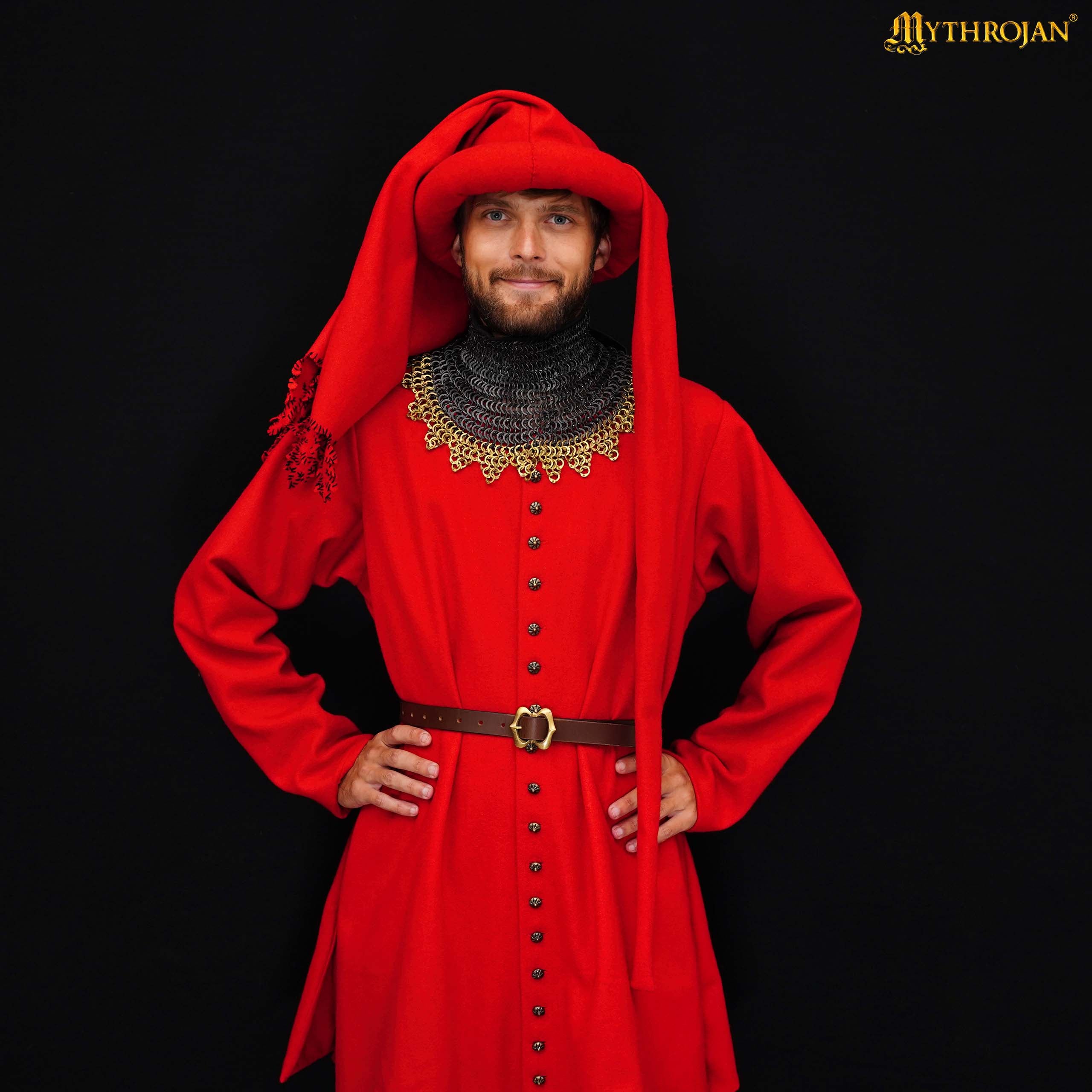 Mythrojan late medieval Houppelande gown, wool livery coat, ideal for 14 th &amp; 15 th century Medieval reenactment, SCA, LARP