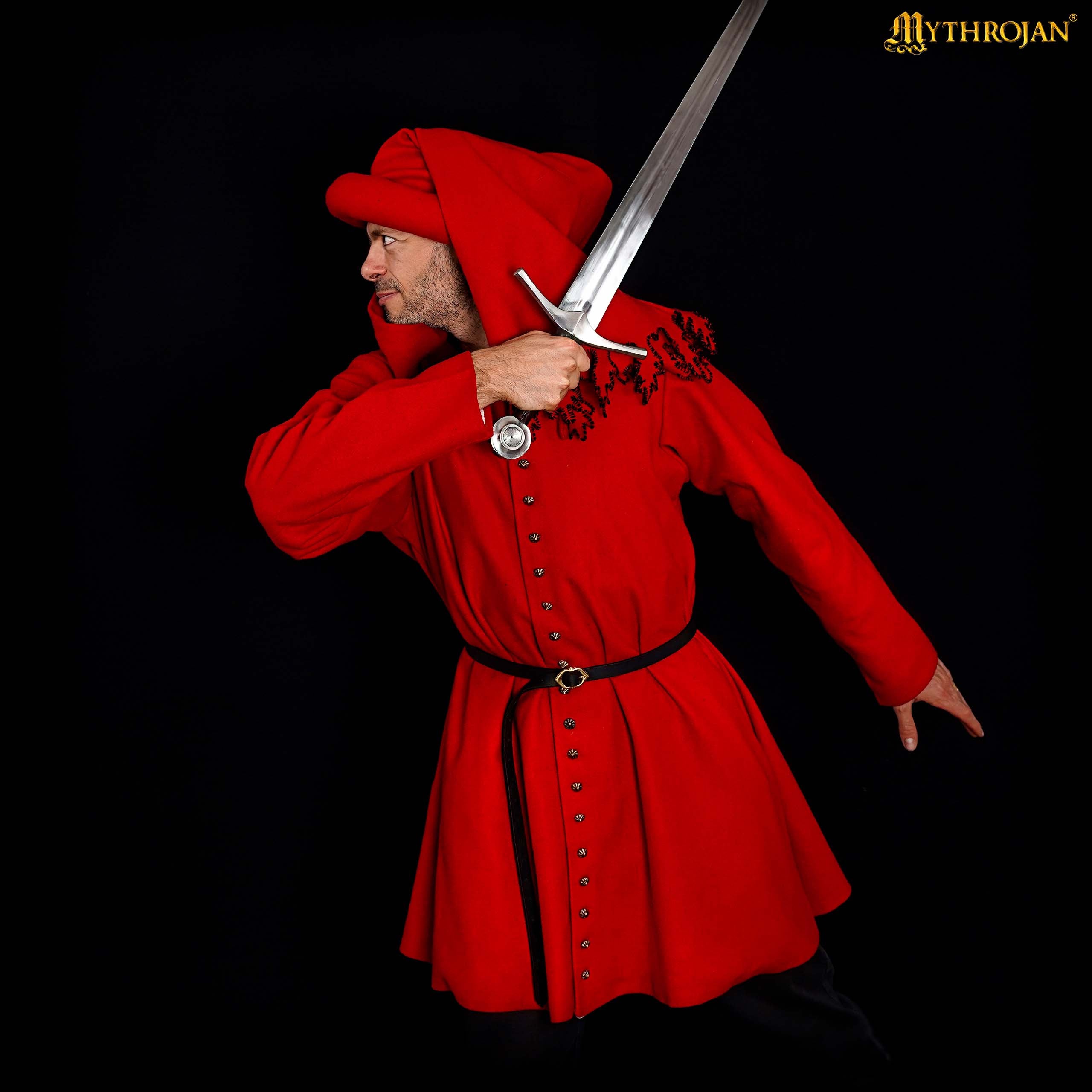 Mythrojan late medieval Houppelande gown, wool livery coat, ideal for 14 th &amp; 15 th century Medieval reenactment, SCA, LARP