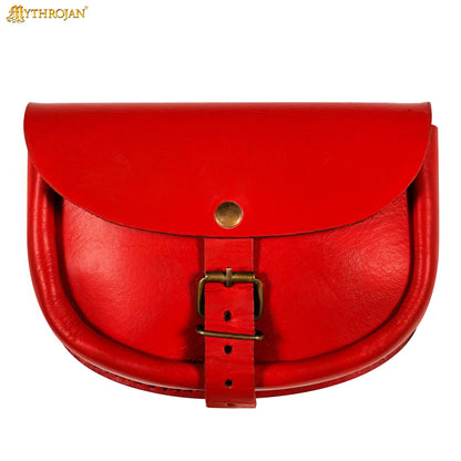 Mythrojan “ The Medieval Burglar ” Leather Bag, Ideal for SCA LARP Reenactment &amp; Ren fair - Full Grain Leather, Red 4.7 ” ×6.2 ”