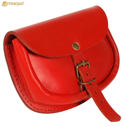 Mythrojan “ The Medieval Burglar ” Leather Bag, Ideal for SCA LARP Reenactment &amp; Ren fair - Full Grain Leather, Red 4.7 ” ×6.2 ”